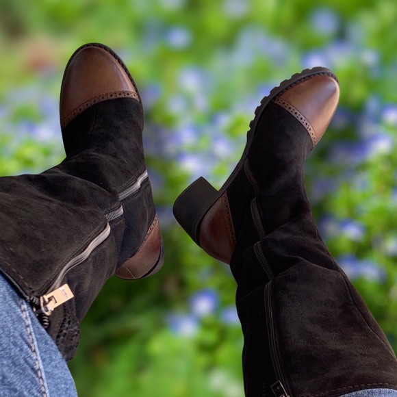 2 LEFT Italina Black Brown Toe Cap Knee High Boots - Picture 7 of 7